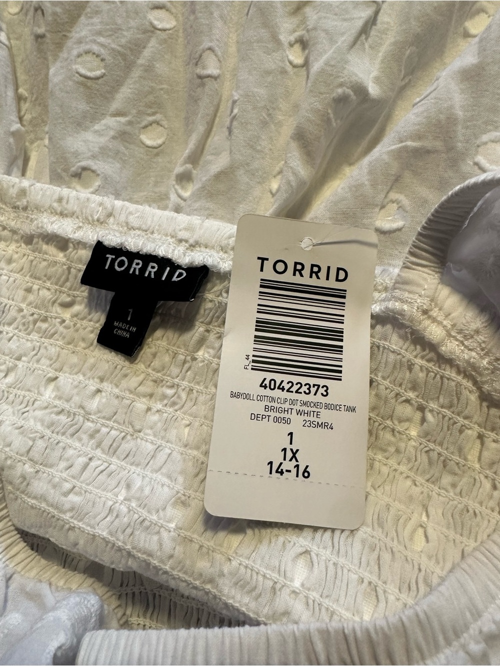 Torrid Bright White Eyelet Smocked Babydoll Tank - Picture 6 of 9